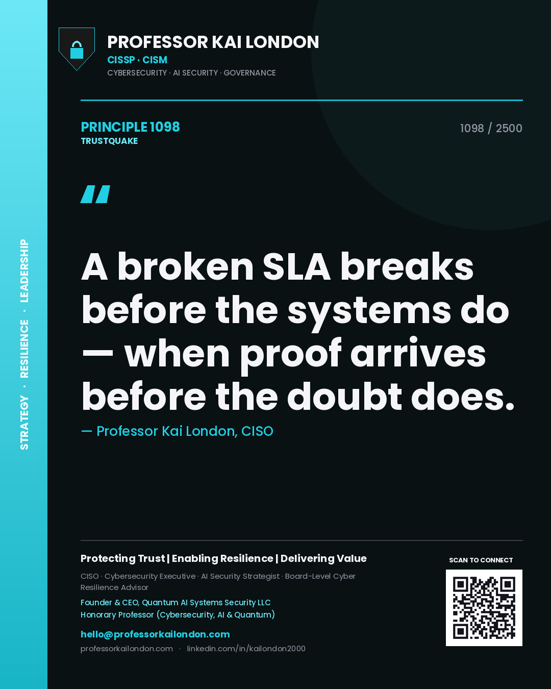 Professor Kai London principle 1098: A broken SLA breaks before the systems do — when proof arrives before the doubt does.