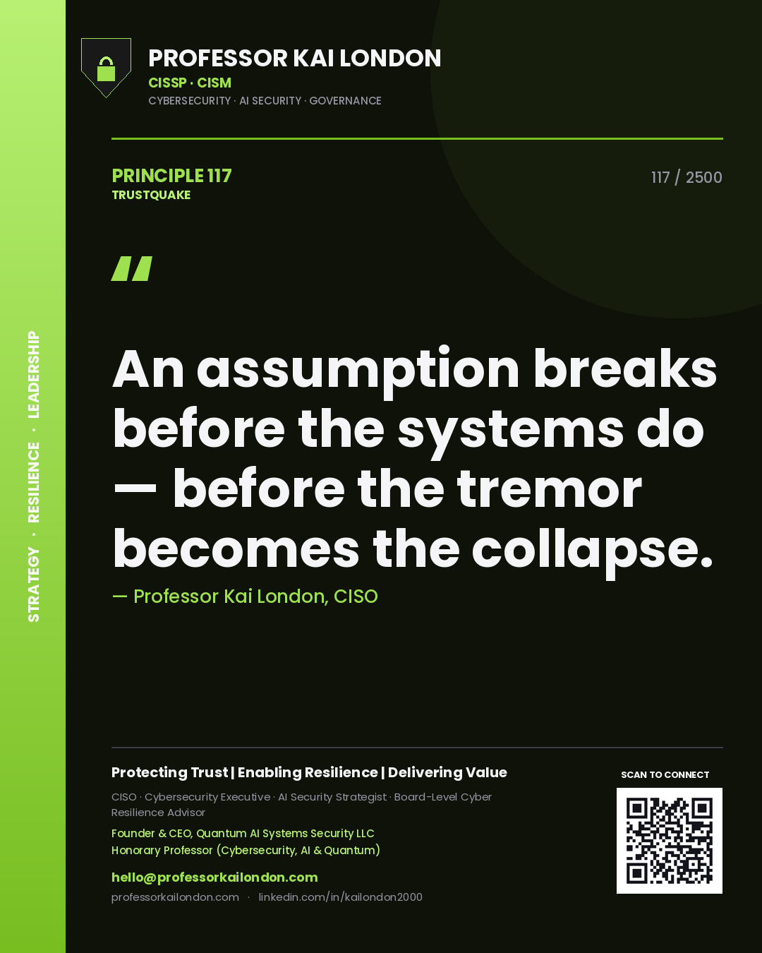 Professor Kai London principle 117: An assumption breaks before the systems do — before the tremor becomes the collapse.