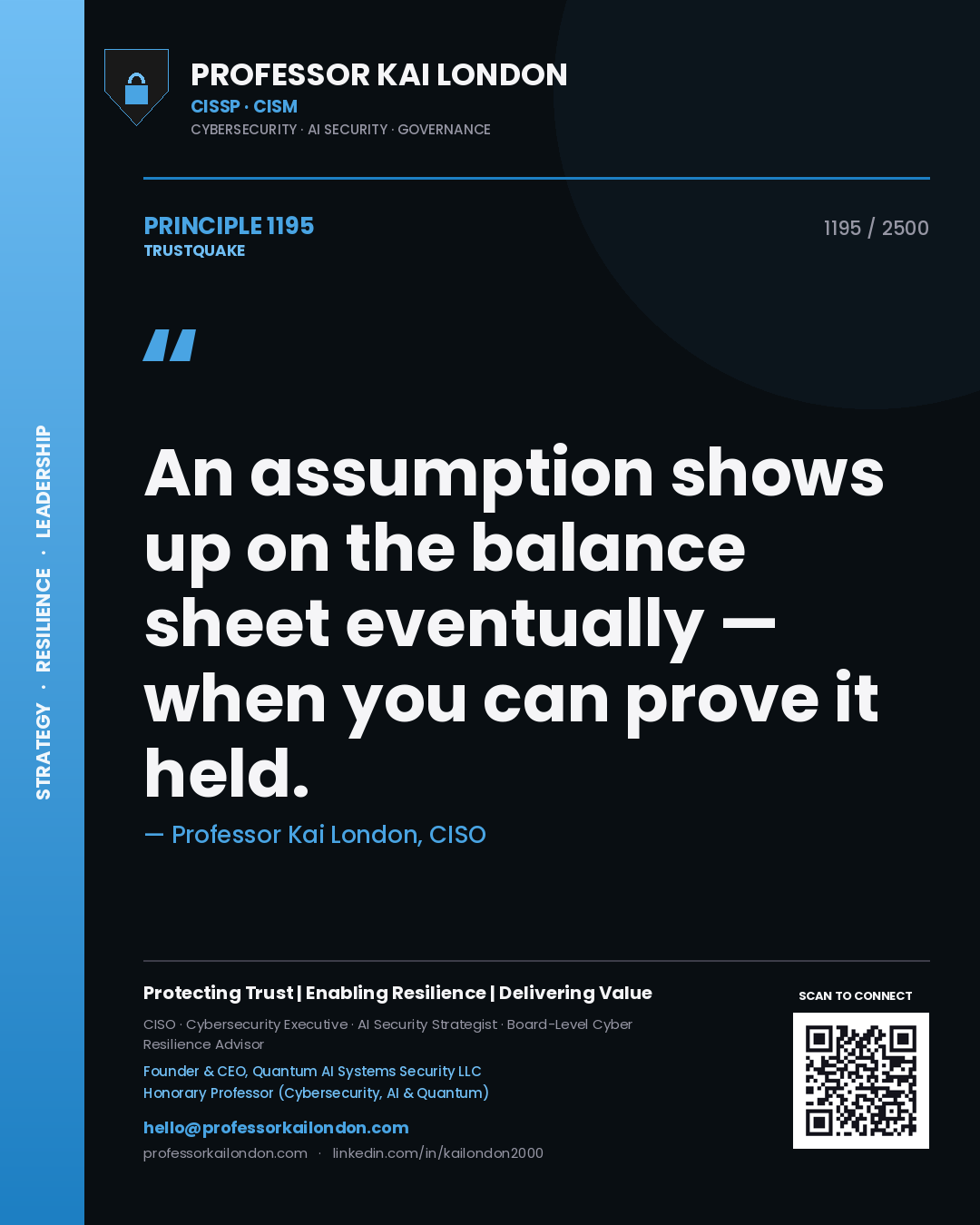 Professor Kai London principle 1195: An assumption shows up on the balance sheet eventually — when you can prove it held.