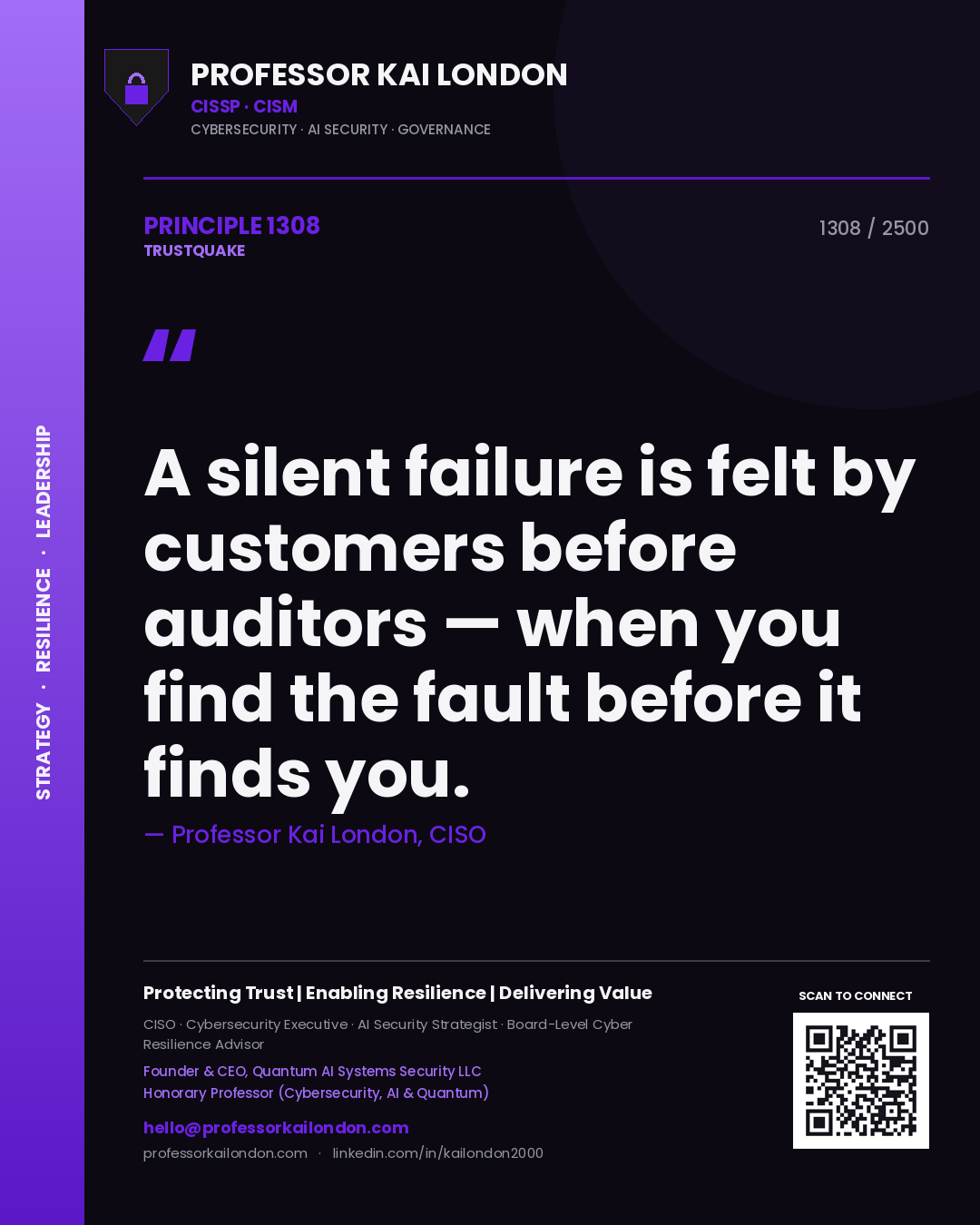 Professor Kai London principle 1308: A silent failure is felt by customers before auditors — when you find the fault before it finds you.