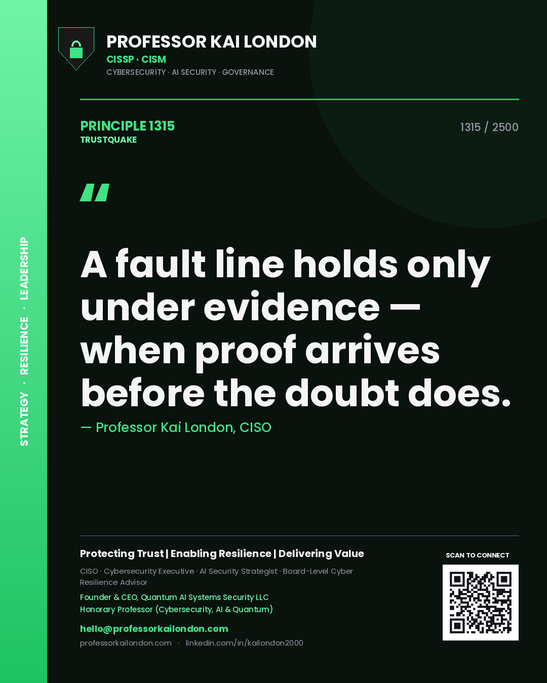 Professor Kai London principle 1315: A fault line holds only under evidence — when proof arrives before the doubt does.