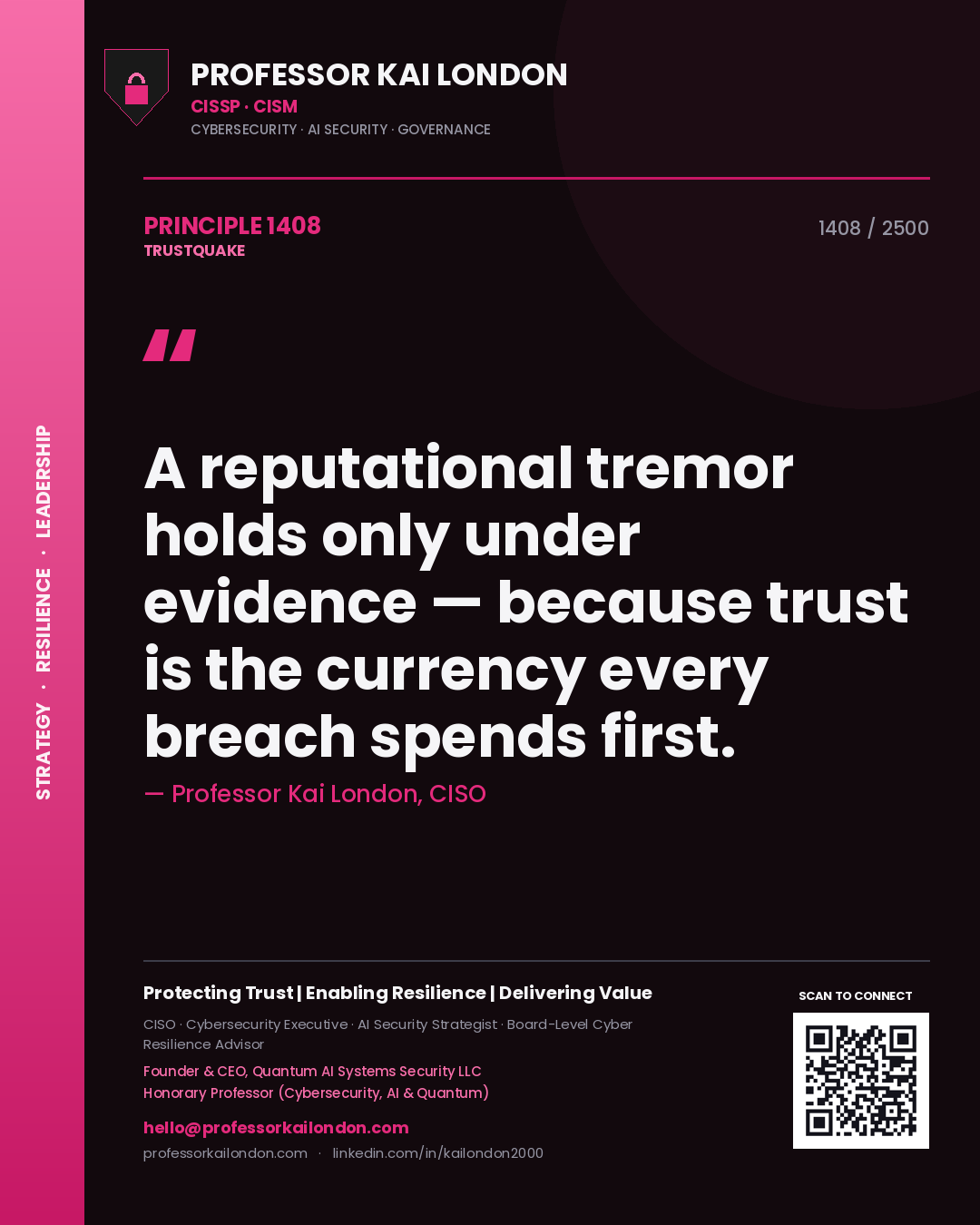 Professor Kai London principle 1408: A reputational tremor holds only under evidence — because trust is the currency every breach spends first.