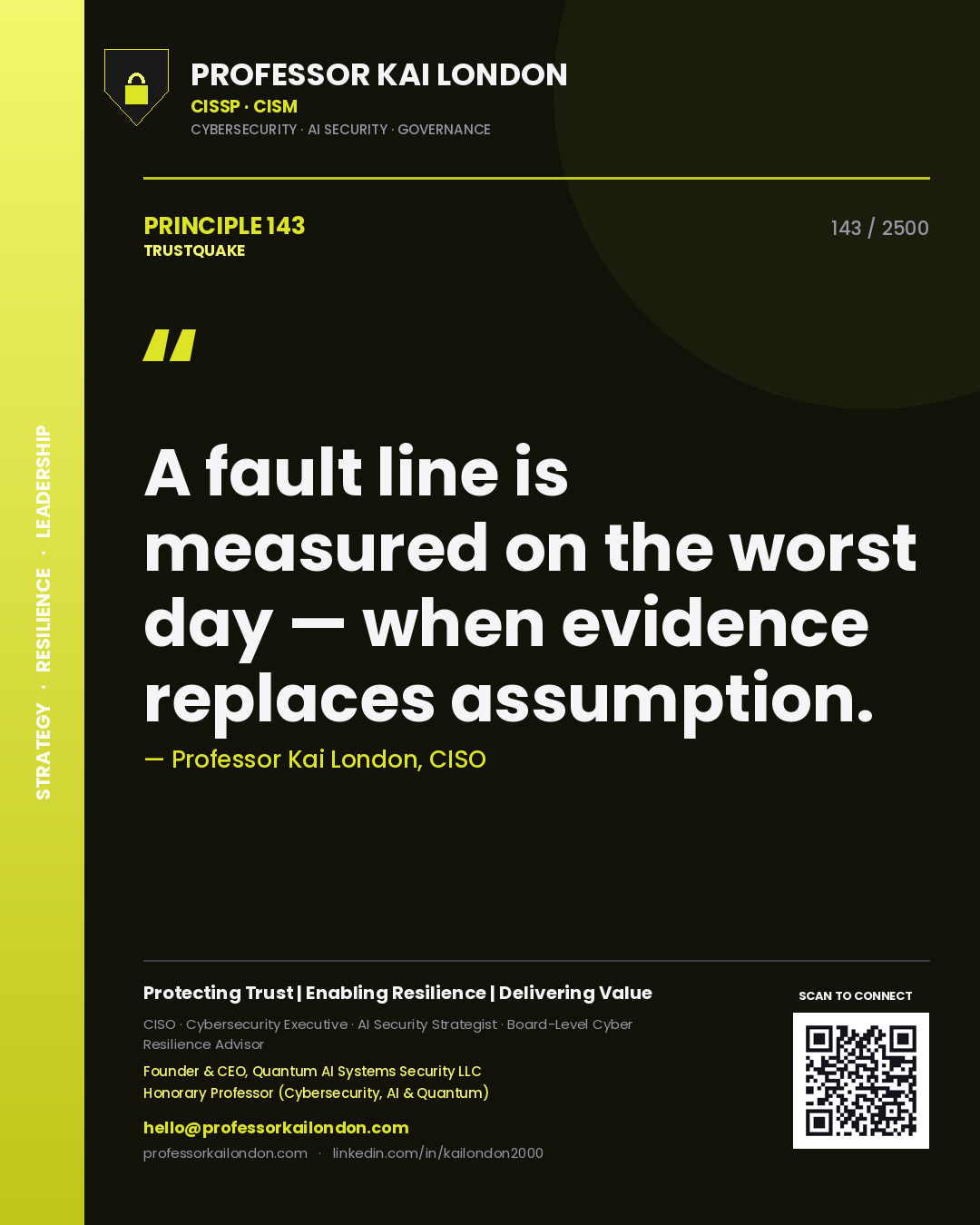 Professor Kai London principle 143: A fault line is measured on the worst day — when evidence replaces assumption.