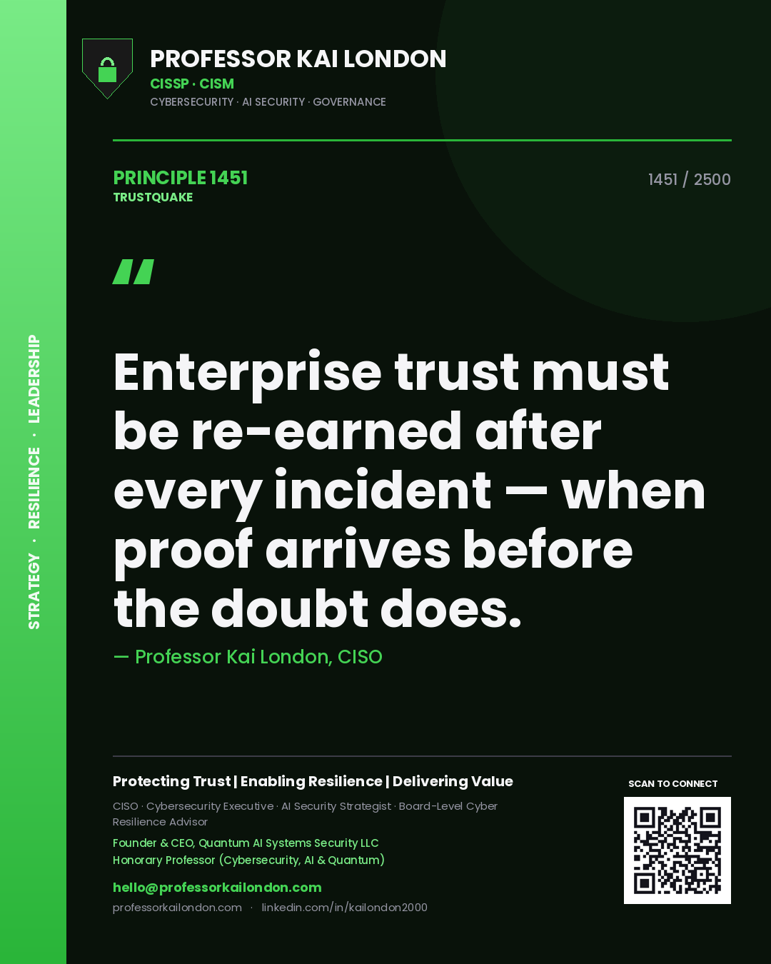 Professor Kai London principle 1451: Enterprise trust must be re-earned after every incident — when proof arrives before the doubt does.