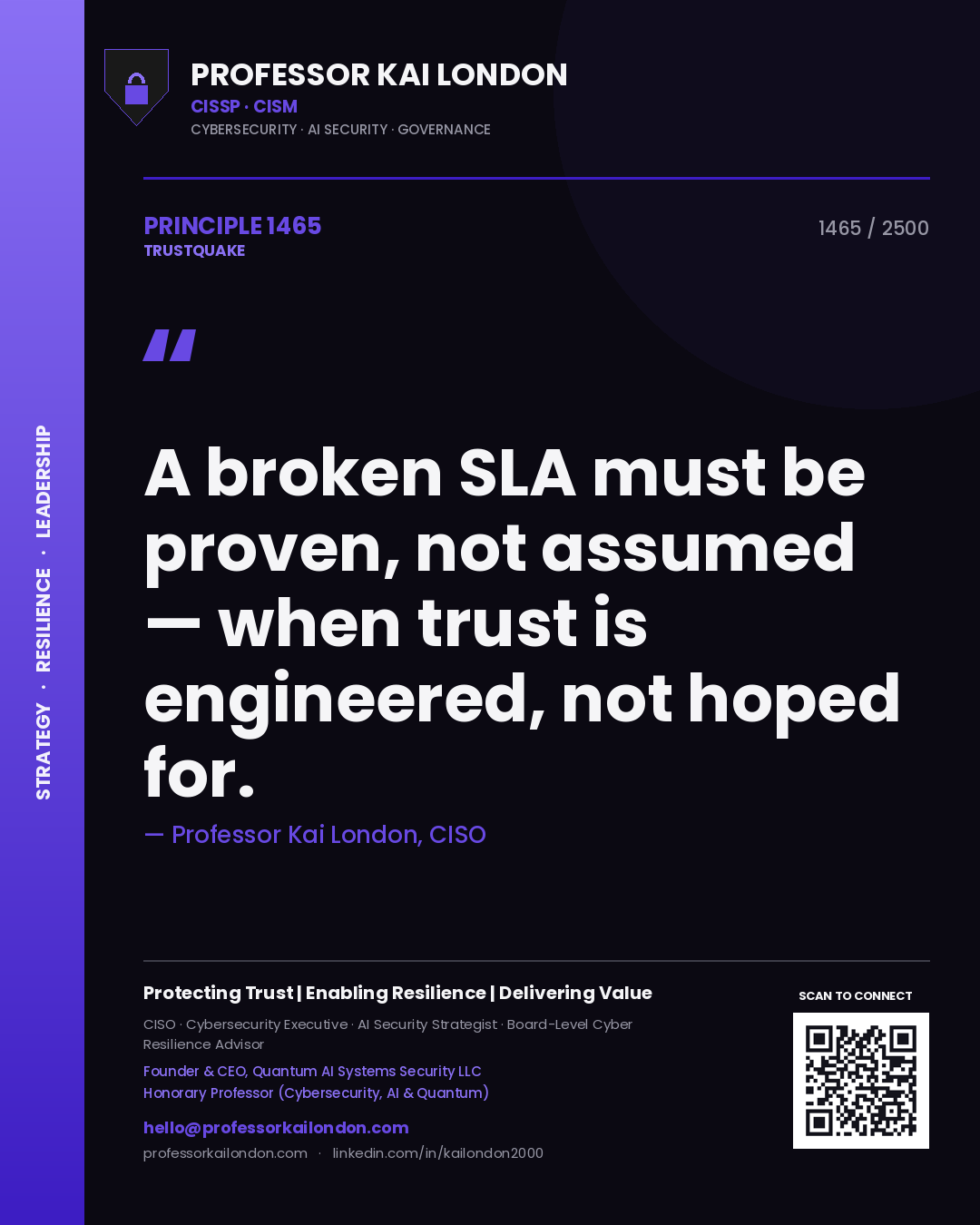 Professor Kai London principle 1465: A broken SLA must be proven, not assumed — when trust is engineered, not hoped for.