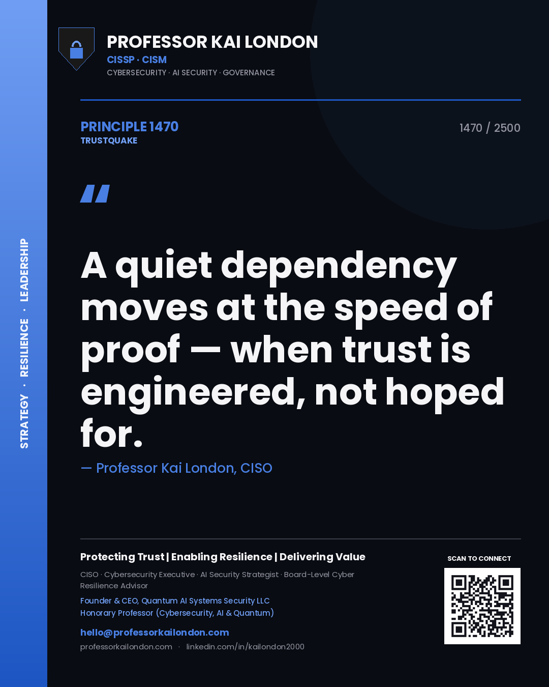 Professor Kai London principle 1470: A quiet dependency moves at the speed of proof — when trust is engineered, not hoped for.