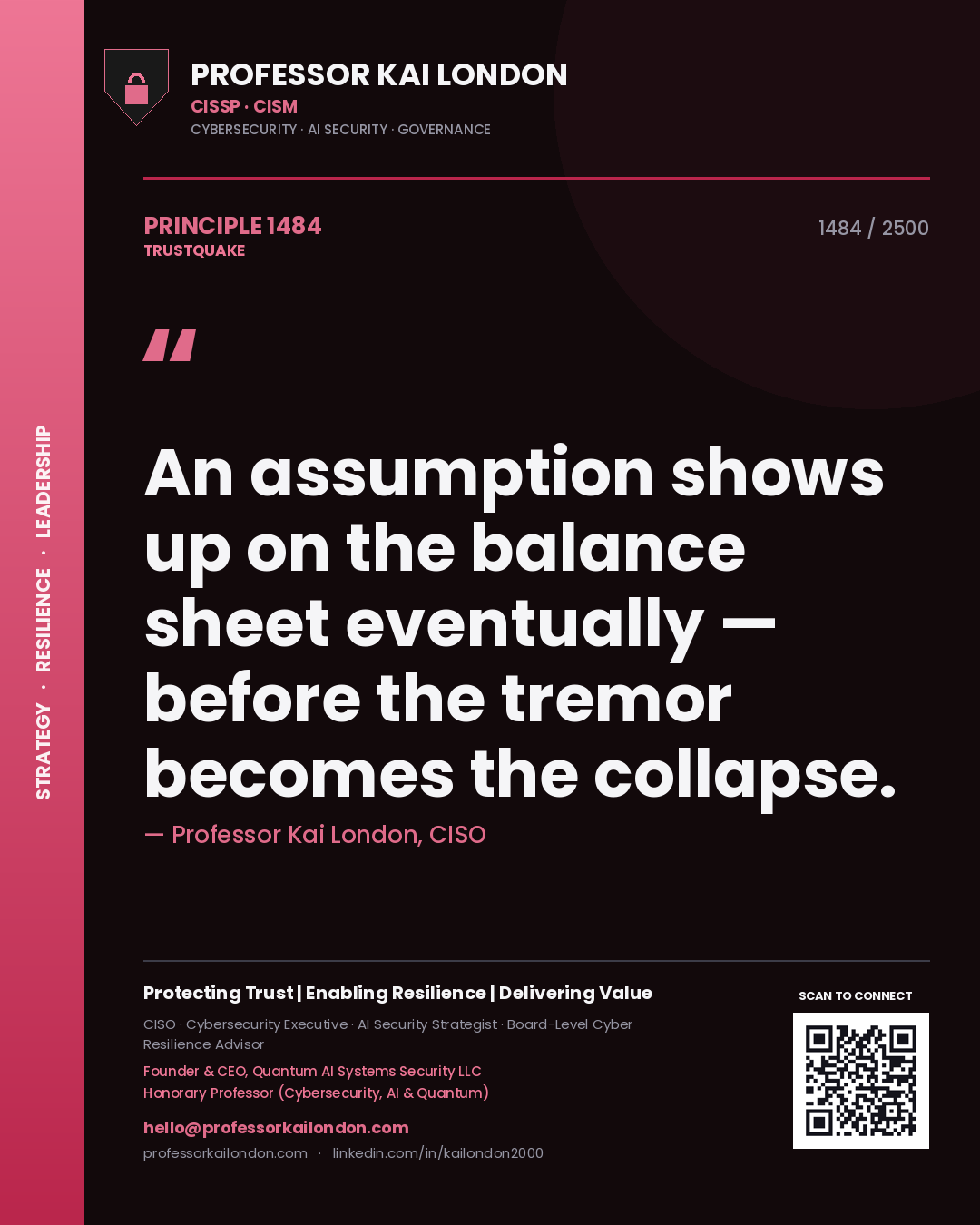 Professor Kai London principle 1484: An assumption shows up on the balance sheet eventually — before the tremor becomes the collapse.