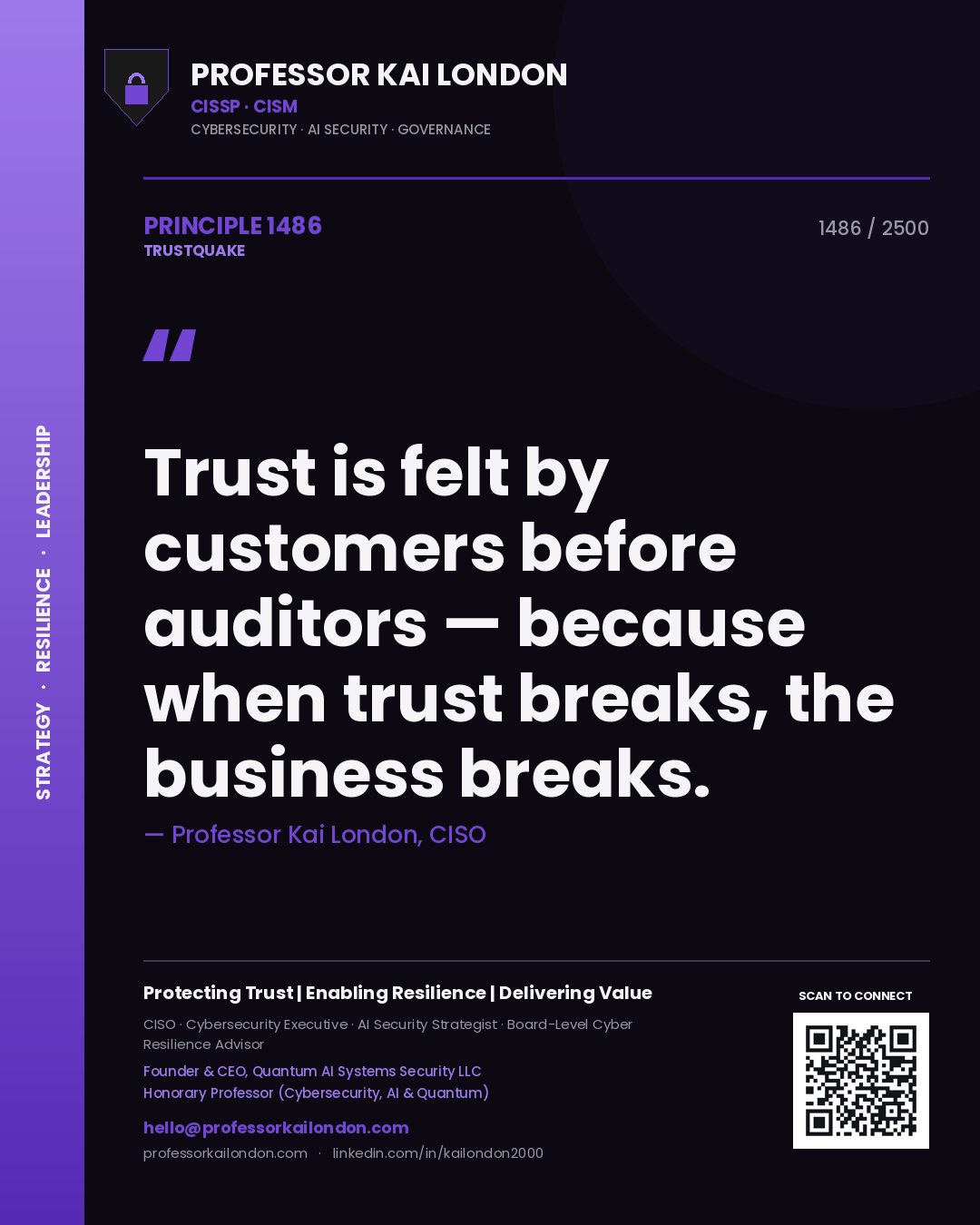 Professor Kai London principle 1486: Trust is felt by customers before auditors — because when trust breaks, the business breaks.