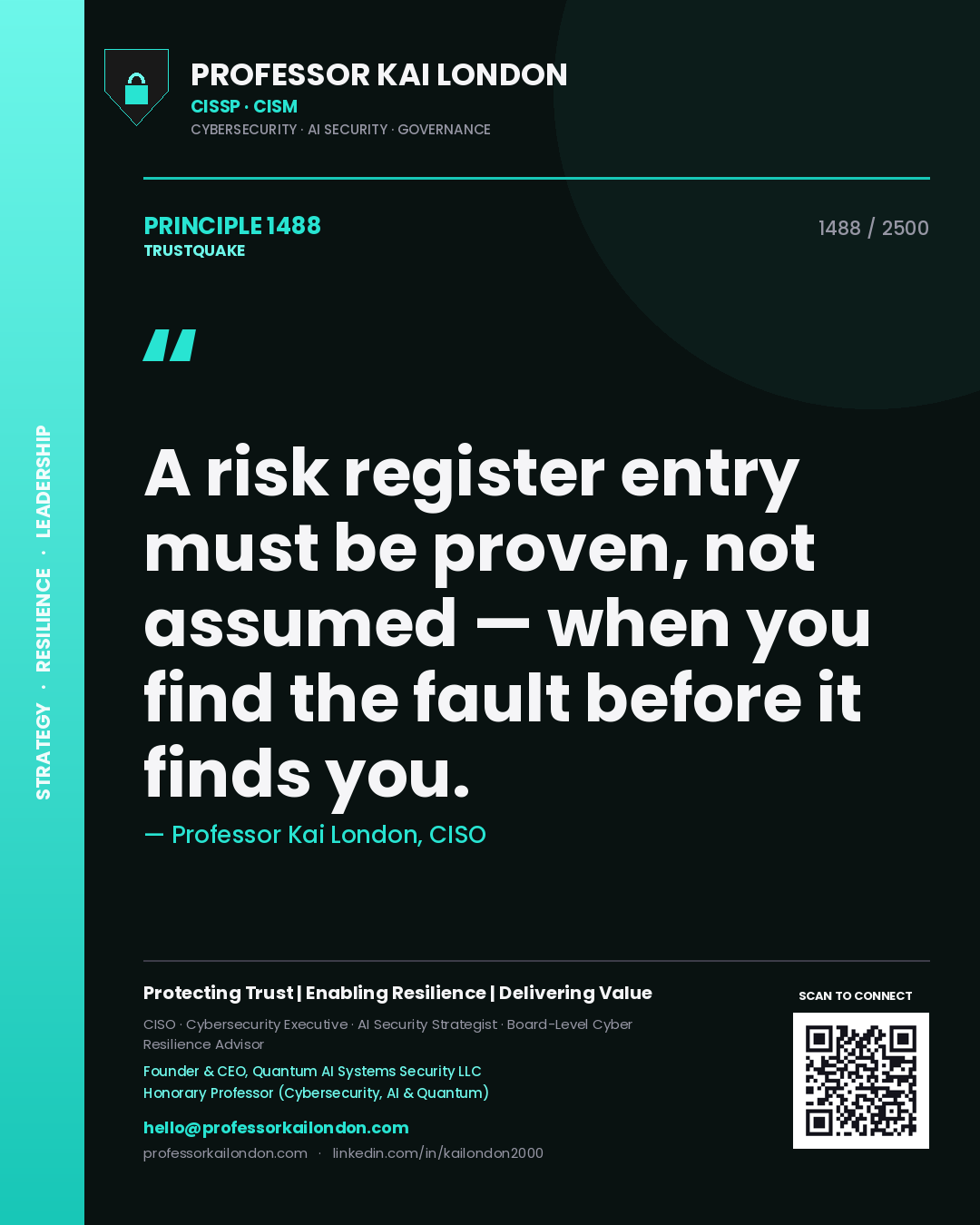 Professor Kai London principle 1488: A risk register entry must be proven, not assumed — when you find the fault before it finds you.