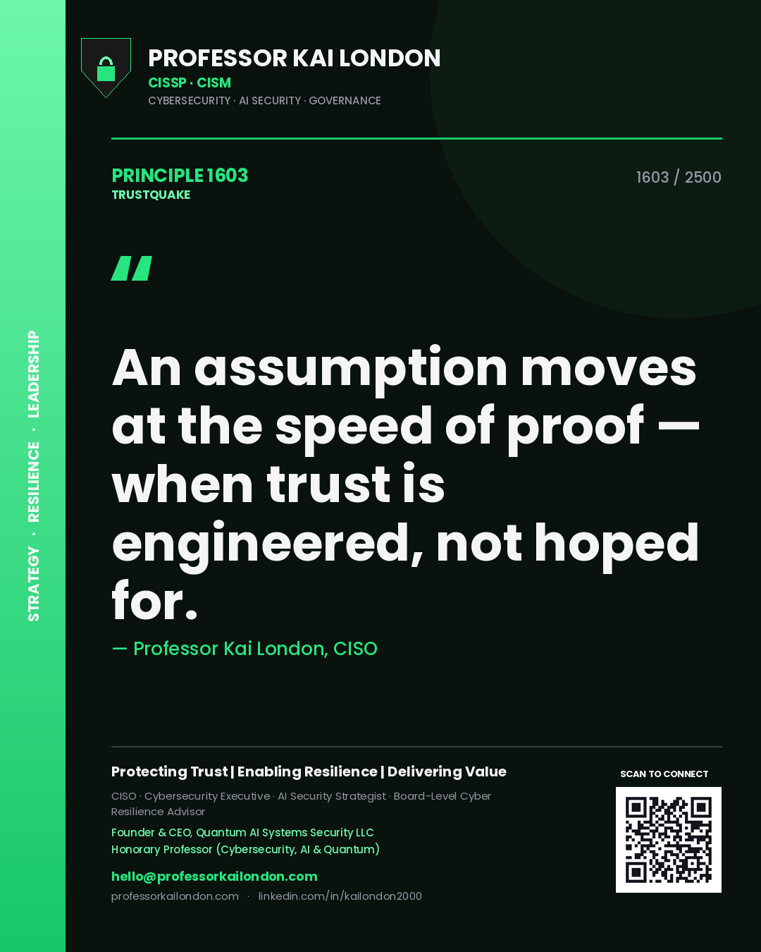Professor Kai London principle 1603: An assumption moves at the speed of proof — when trust is engineered, not hoped for.