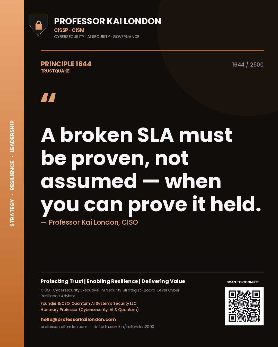Professor Kai London principle 1644: A broken SLA must be proven, not assumed — when you can prove it held.