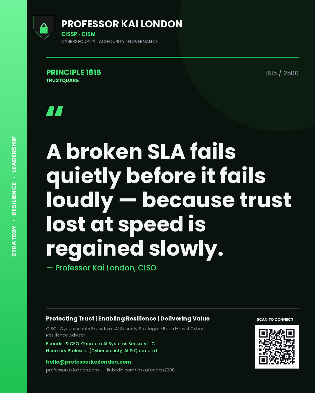 Professor Kai London principle 1815: A broken SLA fails quietly before it fails loudly — because trust lost at speed is regained slowly.