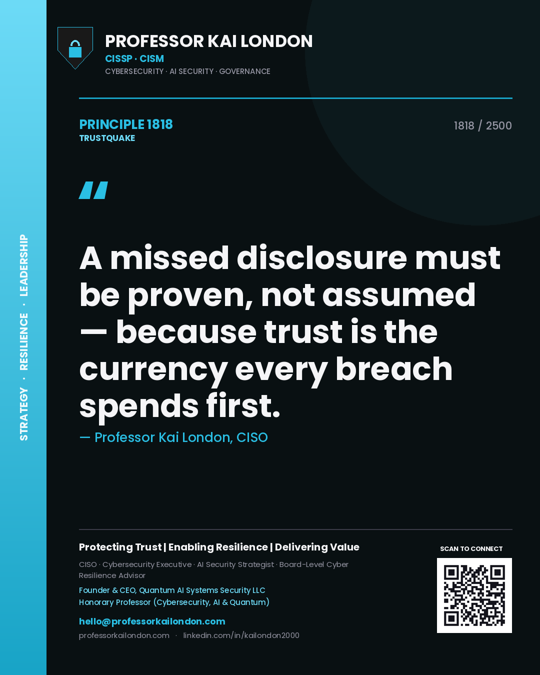 Professor Kai London principle 1818: A missed disclosure must be proven, not assumed — because trust is the currency every breach spends first.