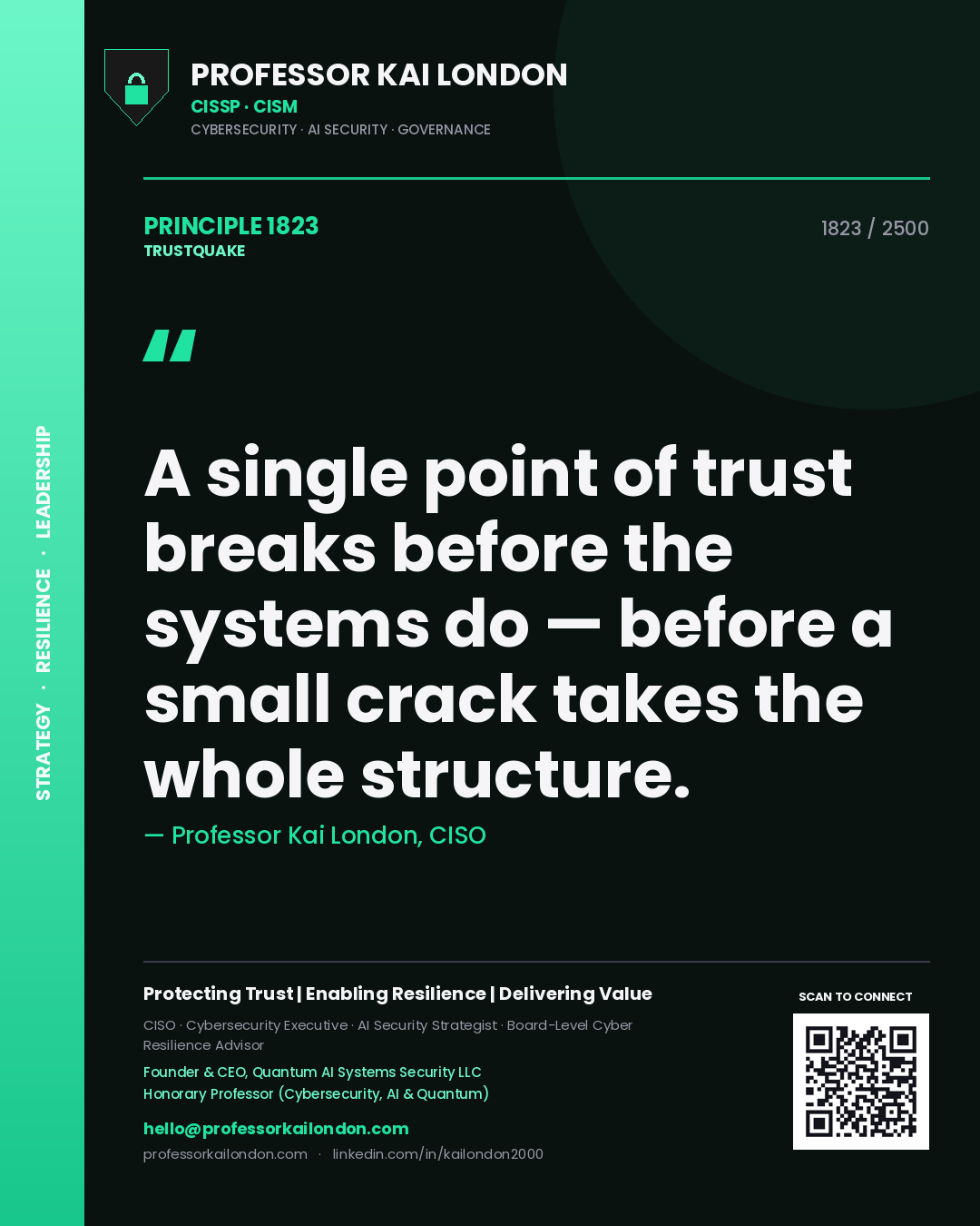 Professor Kai London principle 1823: A single point of trust breaks before the systems do — before a small crack takes the whole structure.
