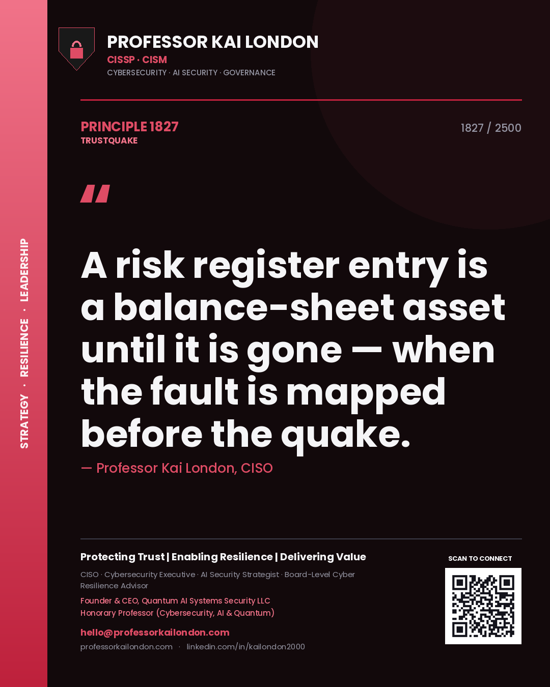 Professor Kai London principle 1827: A risk register entry is a balance-sheet asset until it is gone — when the fault is mapped before the quake.