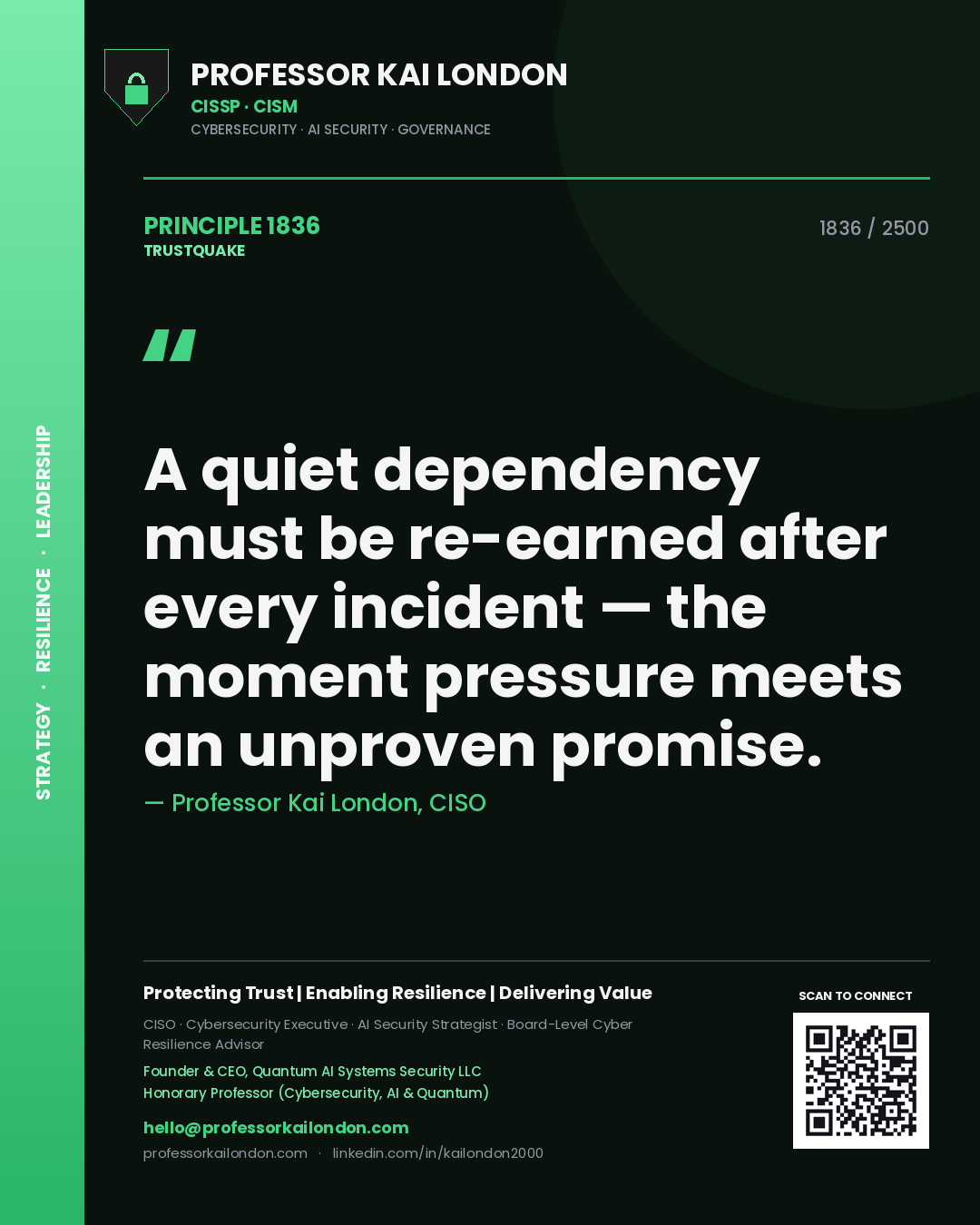 Professor Kai London principle 1836: A quiet dependency must be re-earned after every incident — the moment pressure meets an unproven promise.