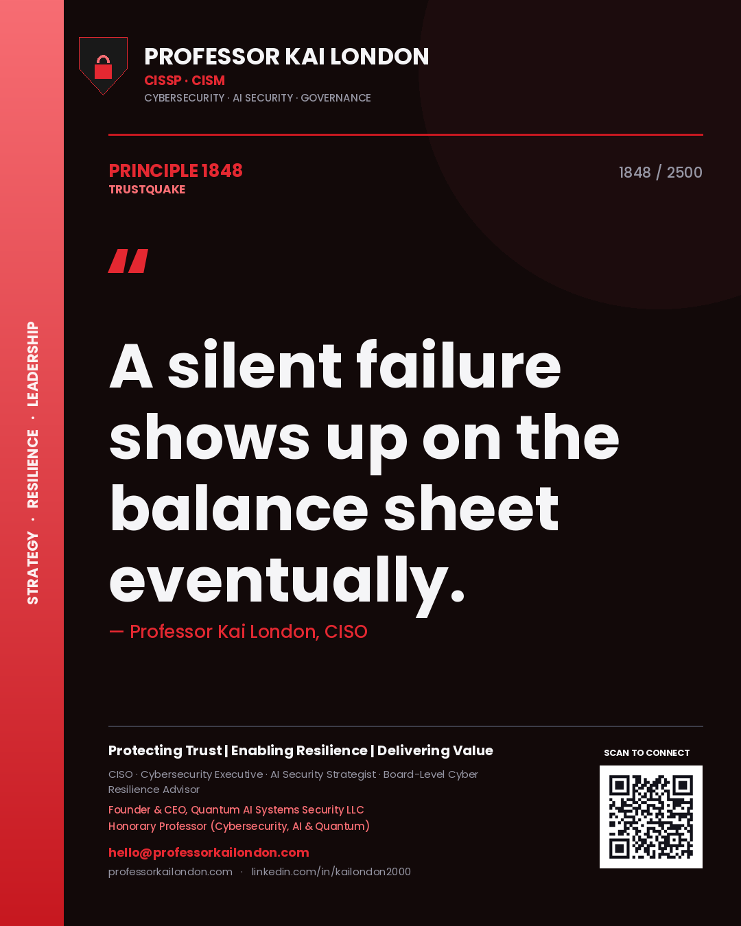 Professor Kai London principle 1848: A silent failure shows up on the balance sheet eventually.
