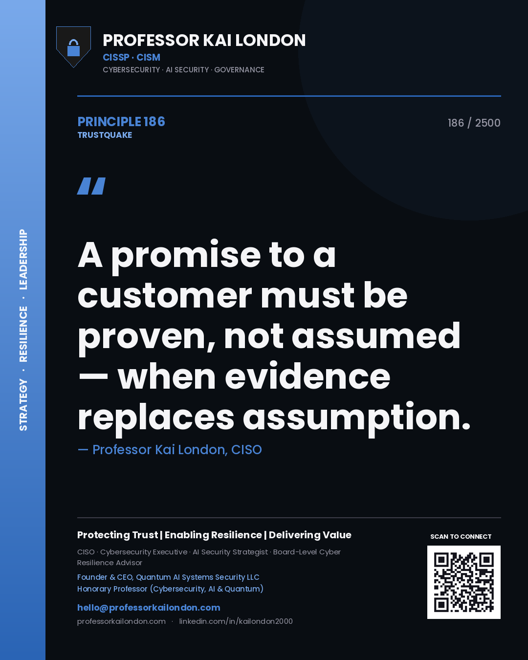 Professor Kai London principle 186: A promise to a customer must be proven, not assumed — when evidence replaces assumption.