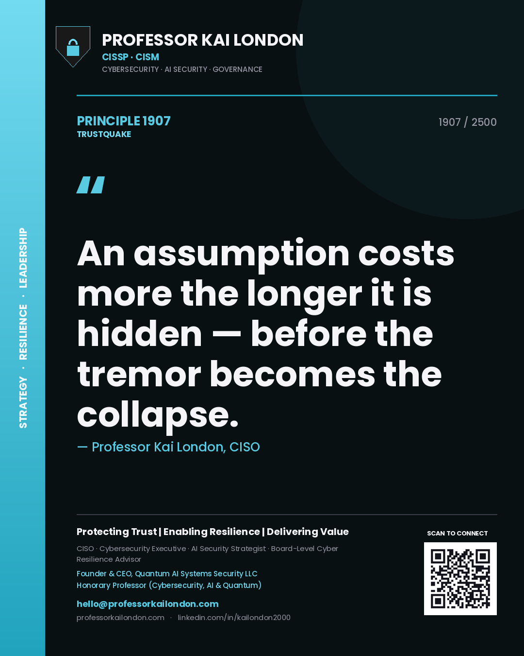 Professor Kai London principle 1907: An assumption costs more the longer it is hidden — before the tremor becomes the collapse.