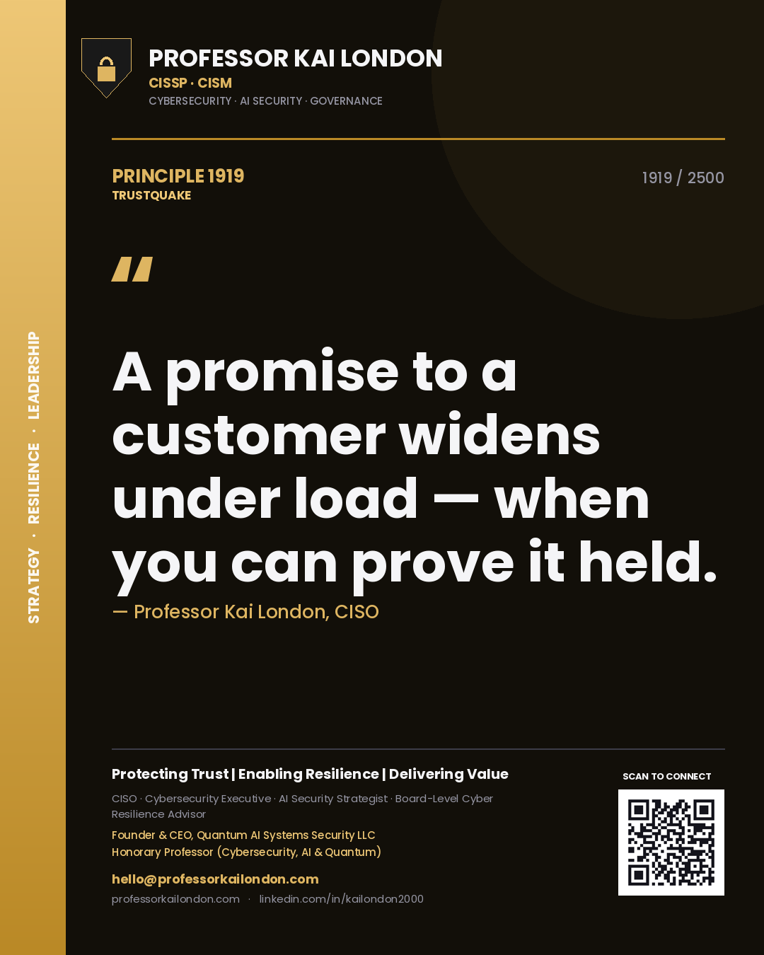 Professor Kai London principle 1919: A promise to a customer widens under load — when you can prove it held.
