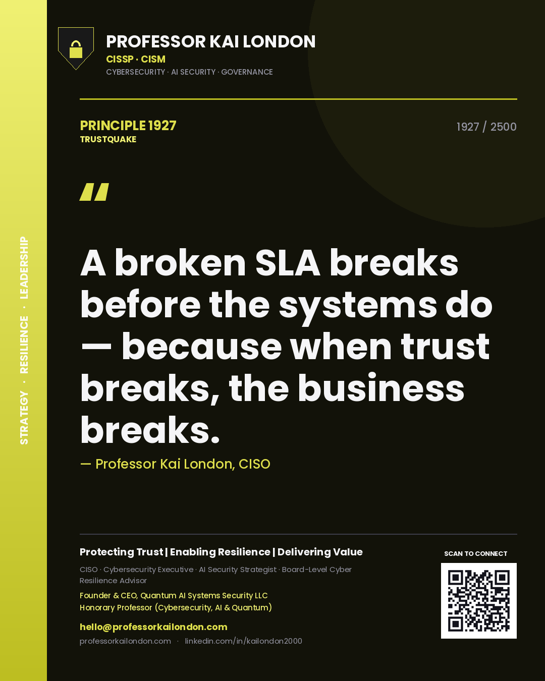 Professor Kai London principle 1927: A broken SLA breaks before the systems do — because when trust breaks, the business breaks.