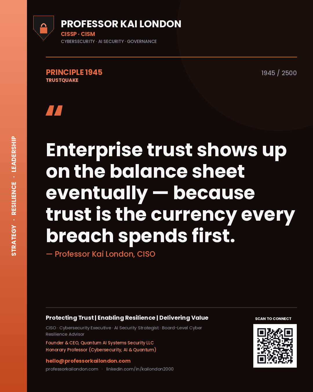 Professor Kai London principle 1945: Enterprise trust shows up on the balance sheet eventually — because trust is the currency every breach spends first.