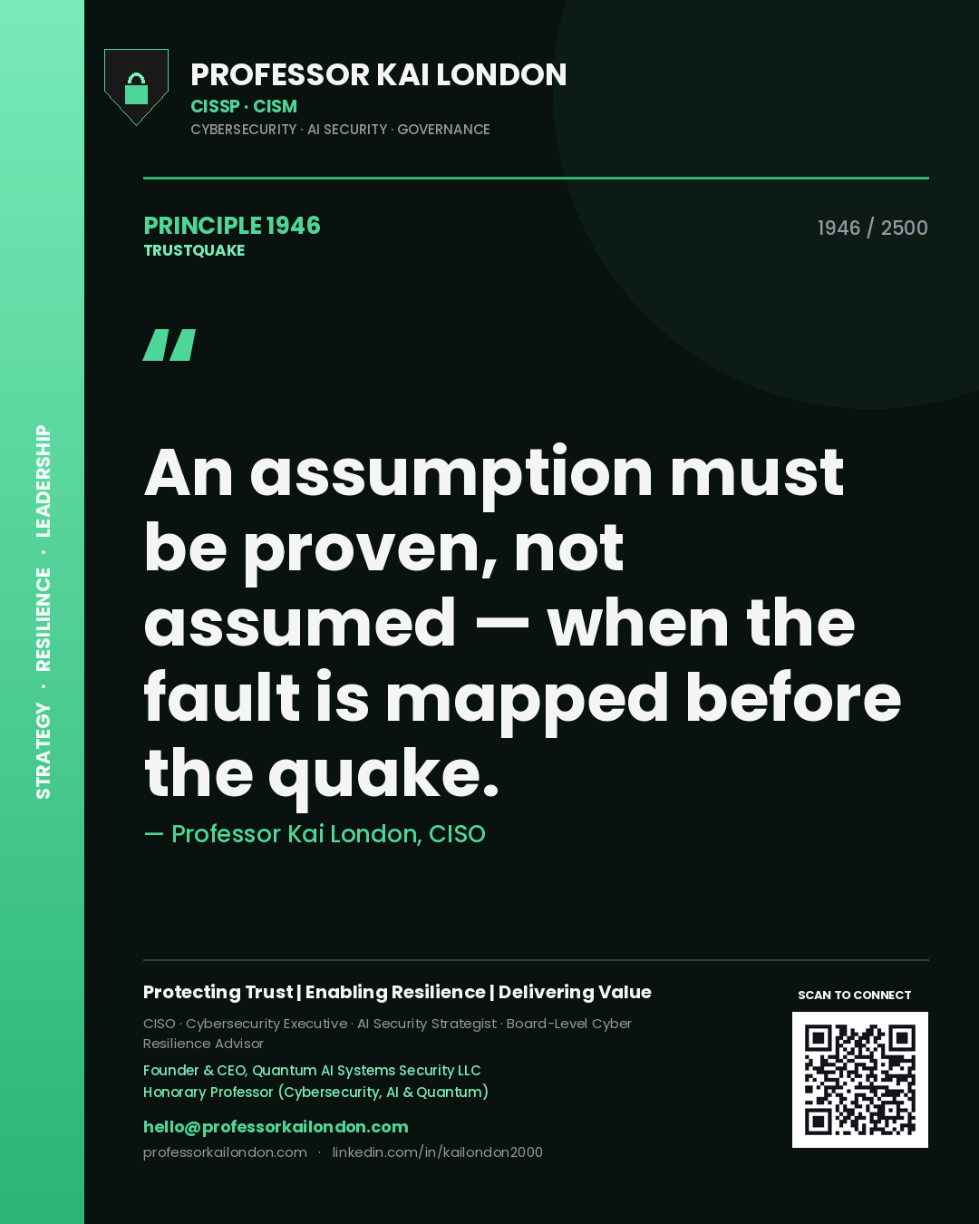 Professor Kai London principle 1946: An assumption must be proven, not assumed — when the fault is mapped before the quake.