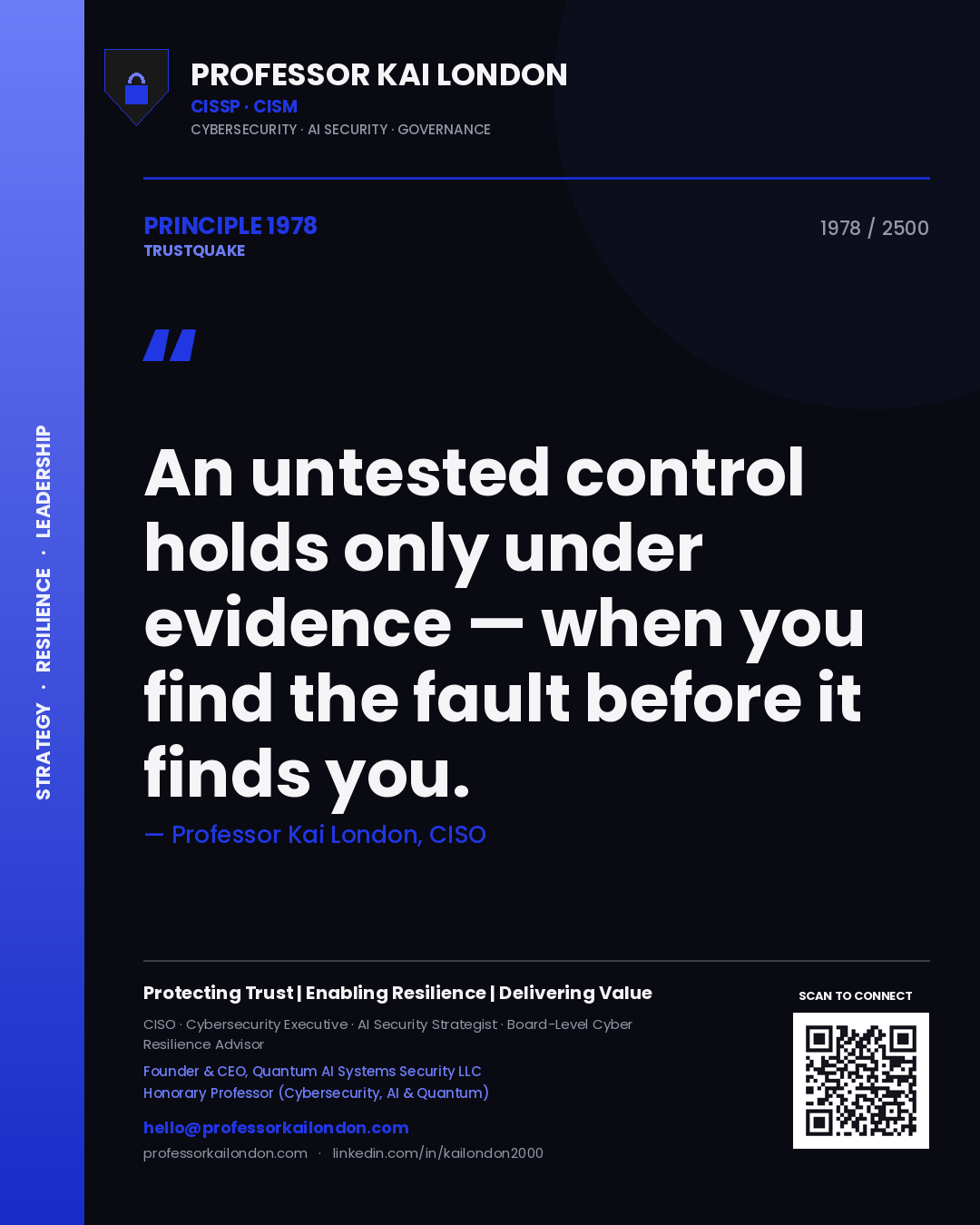 Professor Kai London principle 1978: An untested control holds only under evidence — when you find the fault before it finds you.