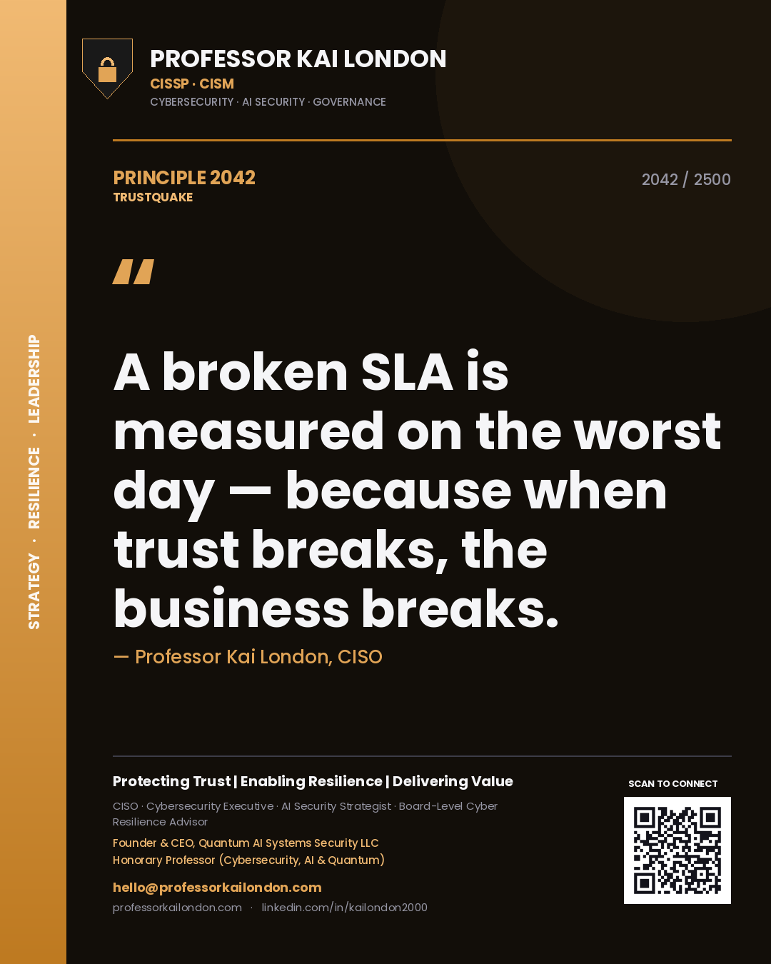 Professor Kai London principle 2042: A broken SLA is measured on the worst day — because when trust breaks, the business breaks.