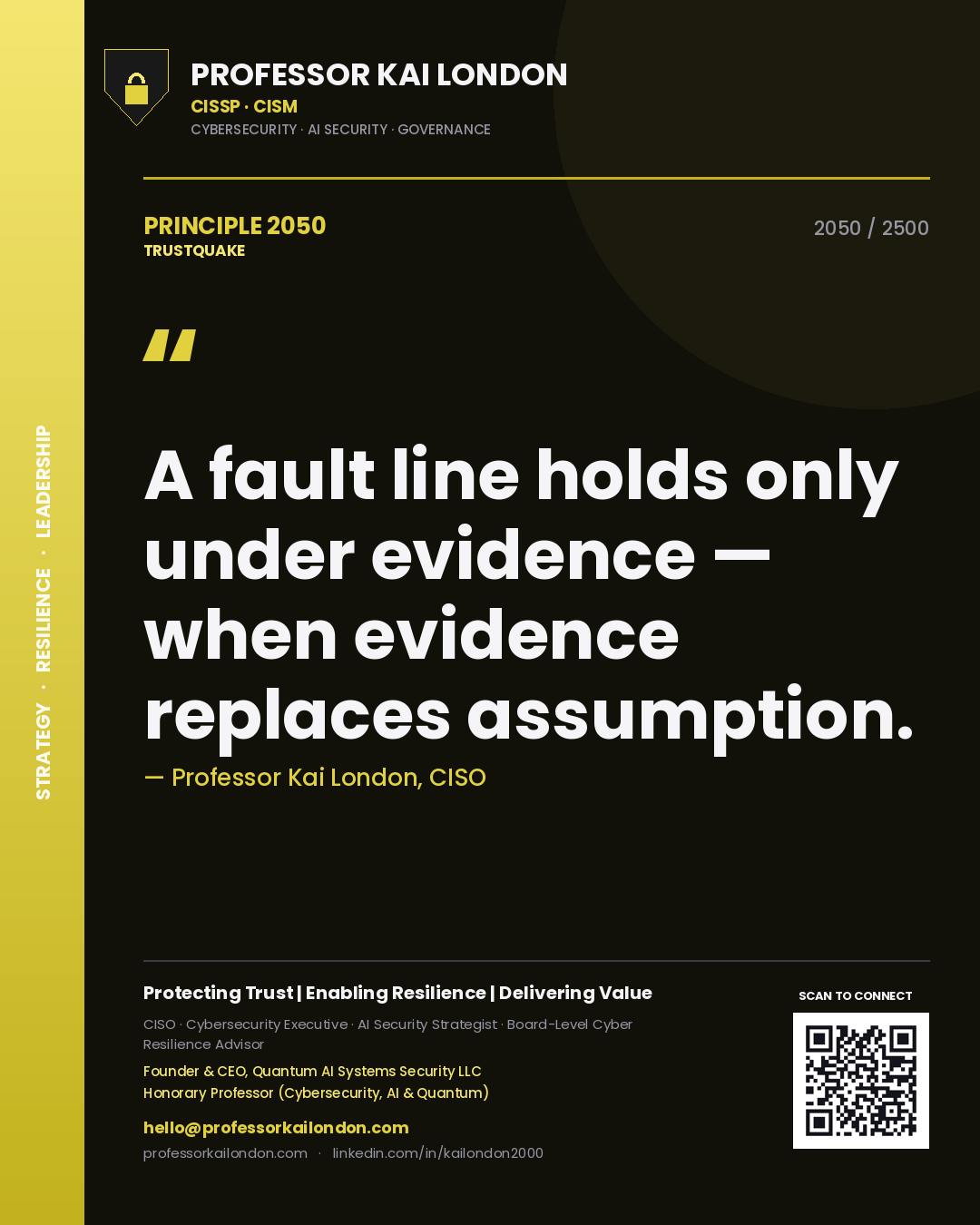 Professor Kai London principle 2050: A fault line holds only under evidence — when evidence replaces assumption.