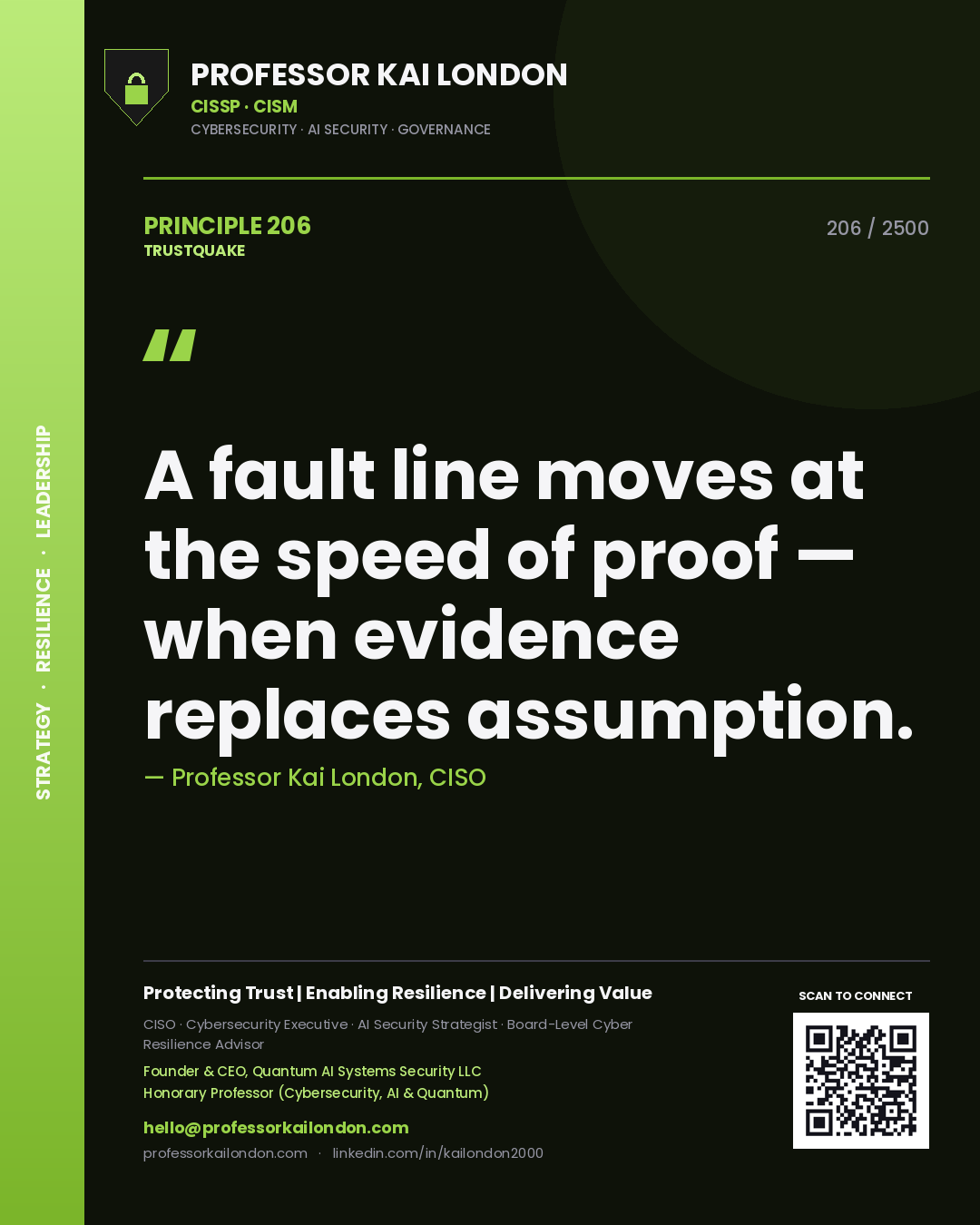 Professor Kai London principle 206: A fault line moves at the speed of proof — when evidence replaces assumption.