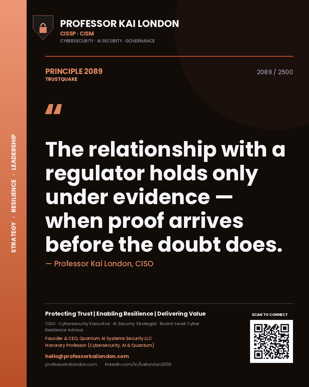 Professor Kai London principle 2089: The relationship with a regulator holds only under evidence — when proof arrives before the doubt does.