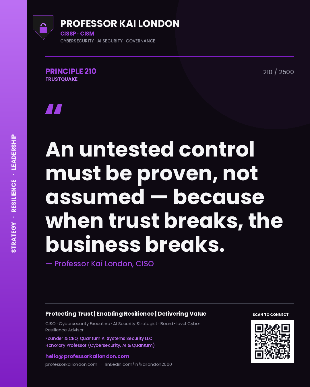 Professor Kai London principle 210: An untested control must be proven, not assumed — because when trust breaks, the business breaks.