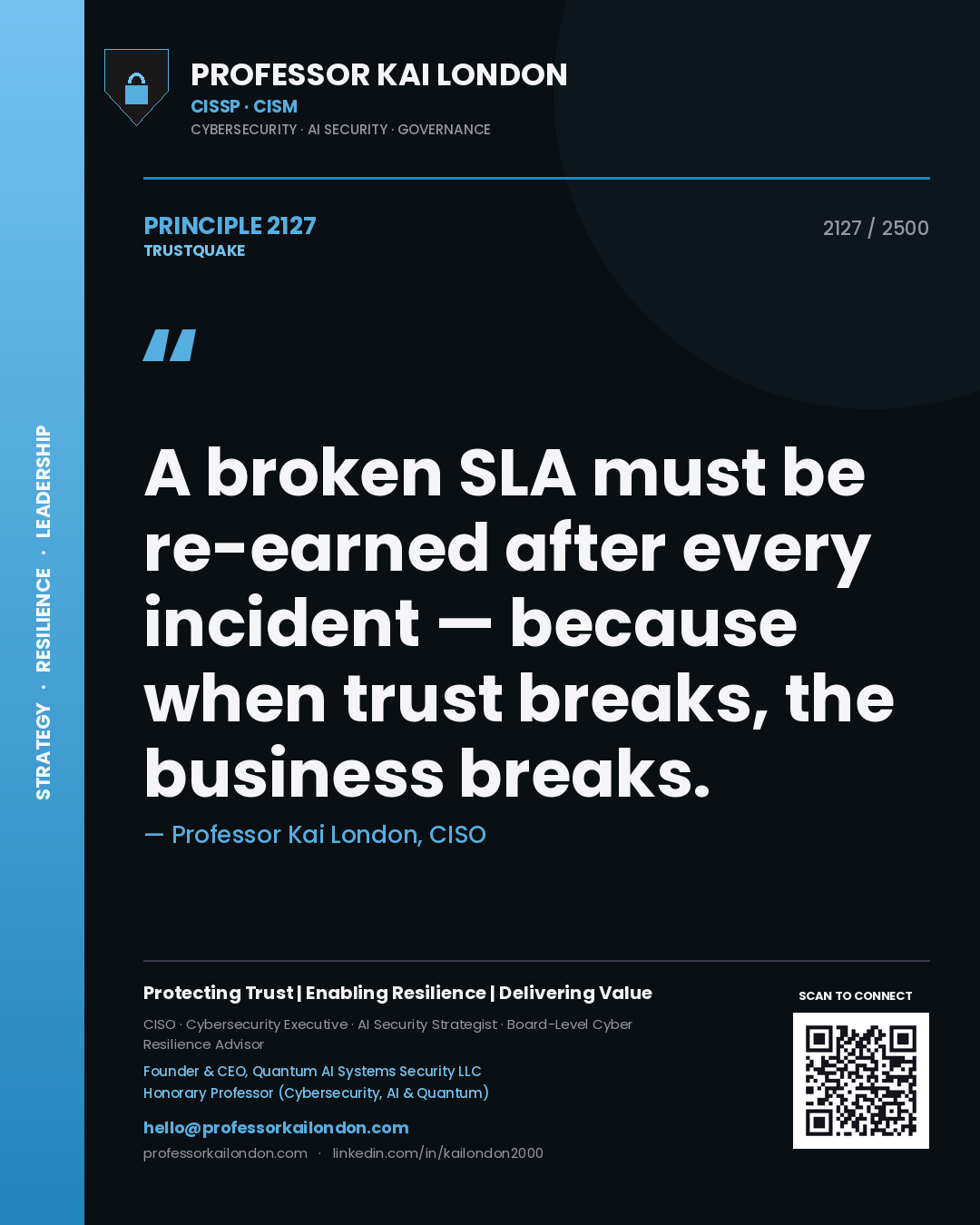 Professor Kai London principle 2127: A broken SLA must be re-earned after every incident — because when trust breaks, the business breaks.