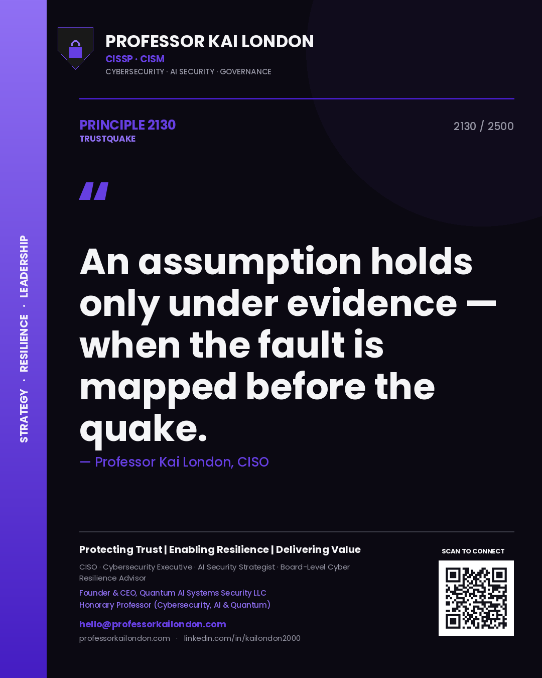 Professor Kai London principle 2130: An assumption holds only under evidence — when the fault is mapped before the quake.