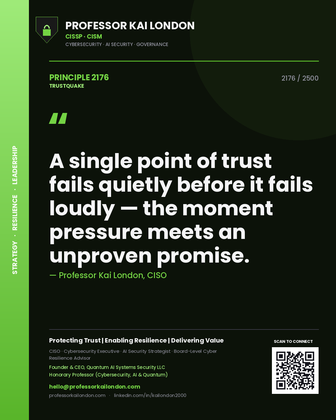 Professor Kai London principle 2176: A single point of trust fails quietly before it fails loudly — the moment pressure meets an unproven promise.