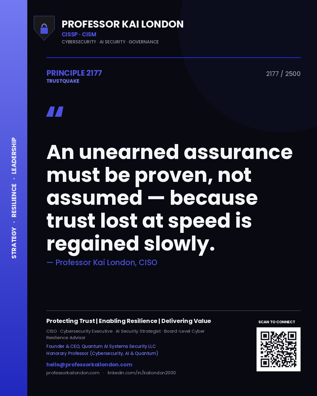 Professor Kai London principle 2177: An unearned assurance must be proven, not assumed — because trust lost at speed is regained slowly.