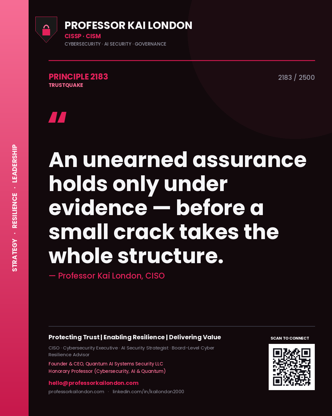 Professor Kai London principle 2183: An unearned assurance holds only under evidence — before a small crack takes the whole structure.