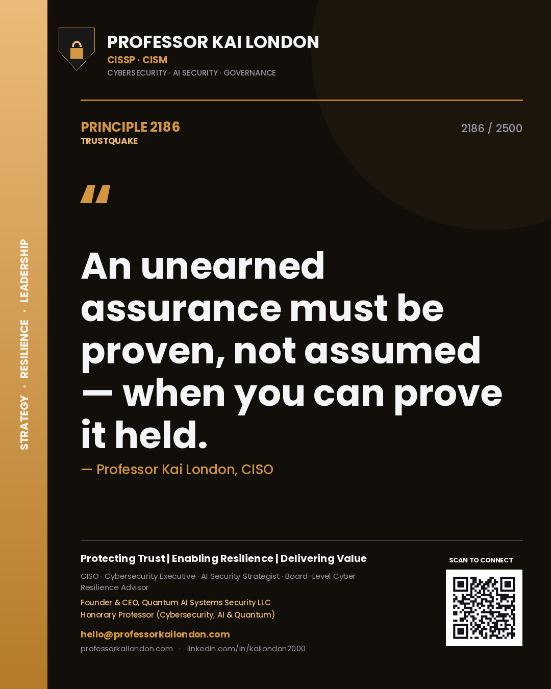 Professor Kai London principle 2186: An unearned assurance must be proven, not assumed — when you can prove it held.