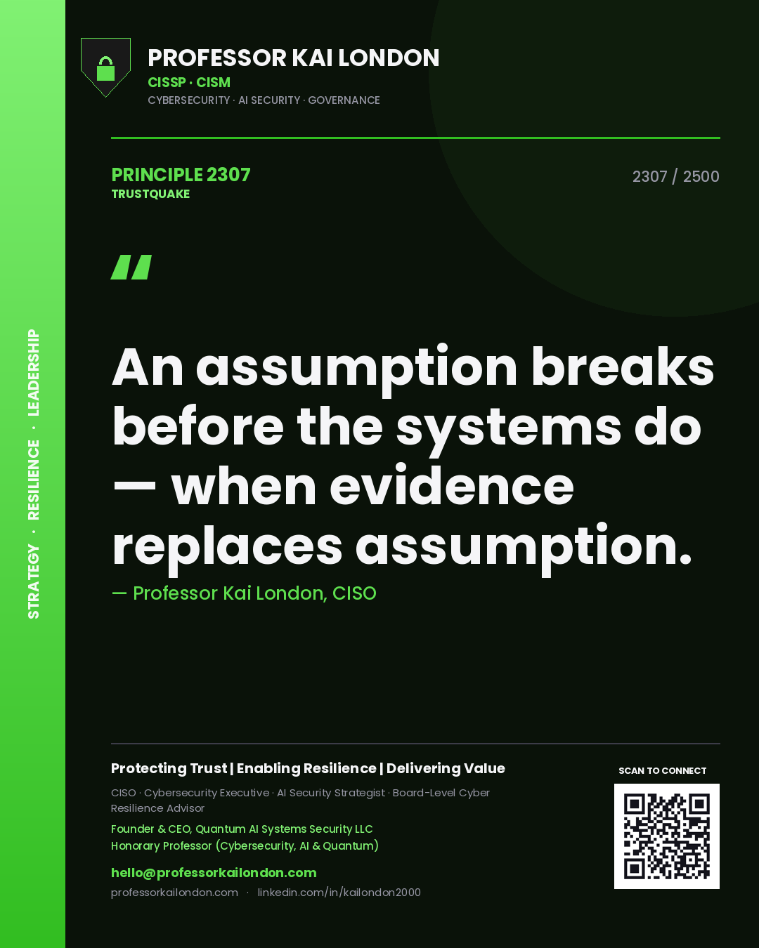 Professor Kai London principle 2307: An assumption breaks before the systems do — when evidence replaces assumption.