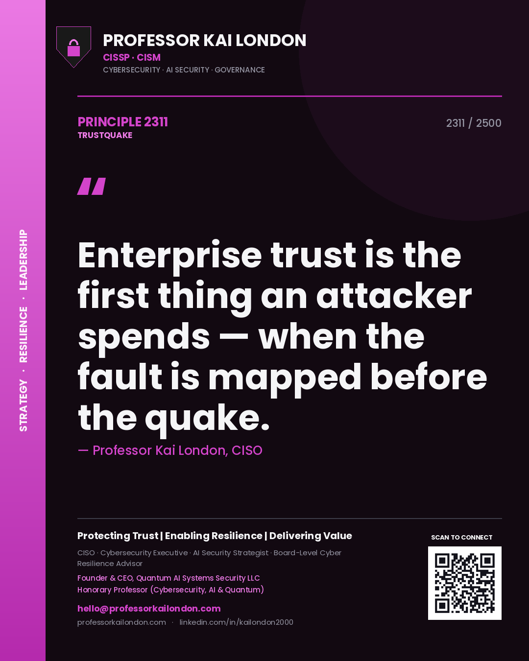 Professor Kai London principle 2311: Enterprise trust is the first thing an attacker spends — when the fault is mapped before the quake.