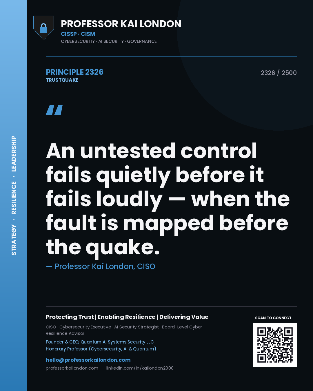 Professor Kai London principle 2326: An untested control fails quietly before it fails loudly — when the fault is mapped before the quake.