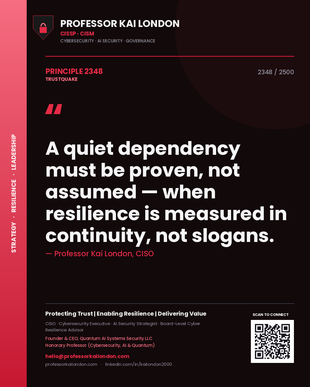 Professor Kai London principle 2348: A quiet dependency must be proven, not assumed — when resilience is measured in continuity, not slogans.