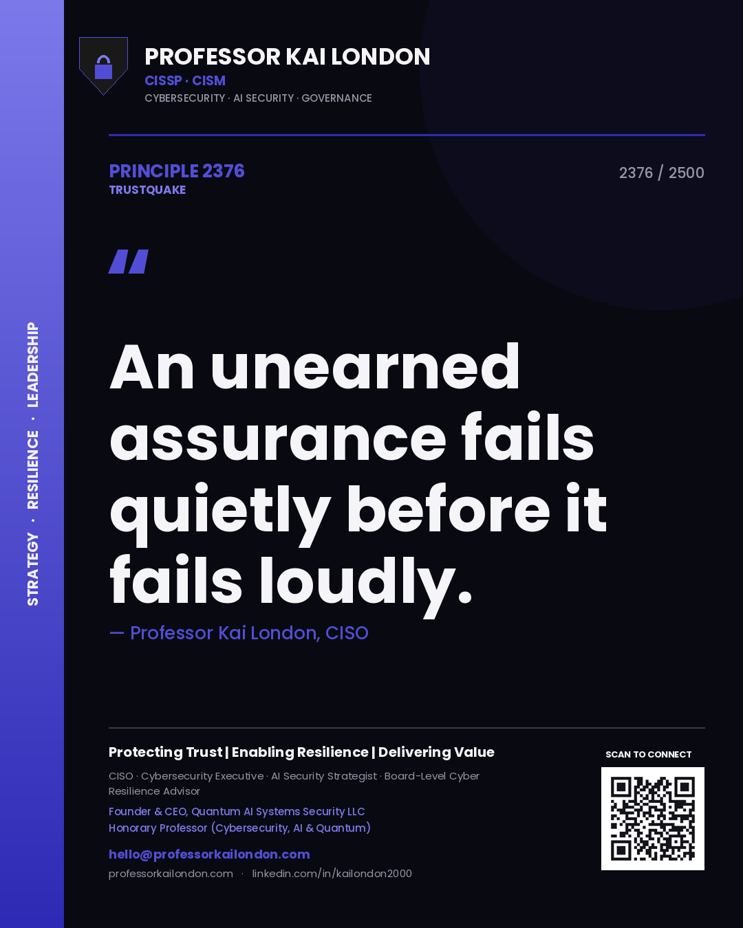 Professor Kai London principle 2376: An unearned assurance fails quietly before it fails loudly.
