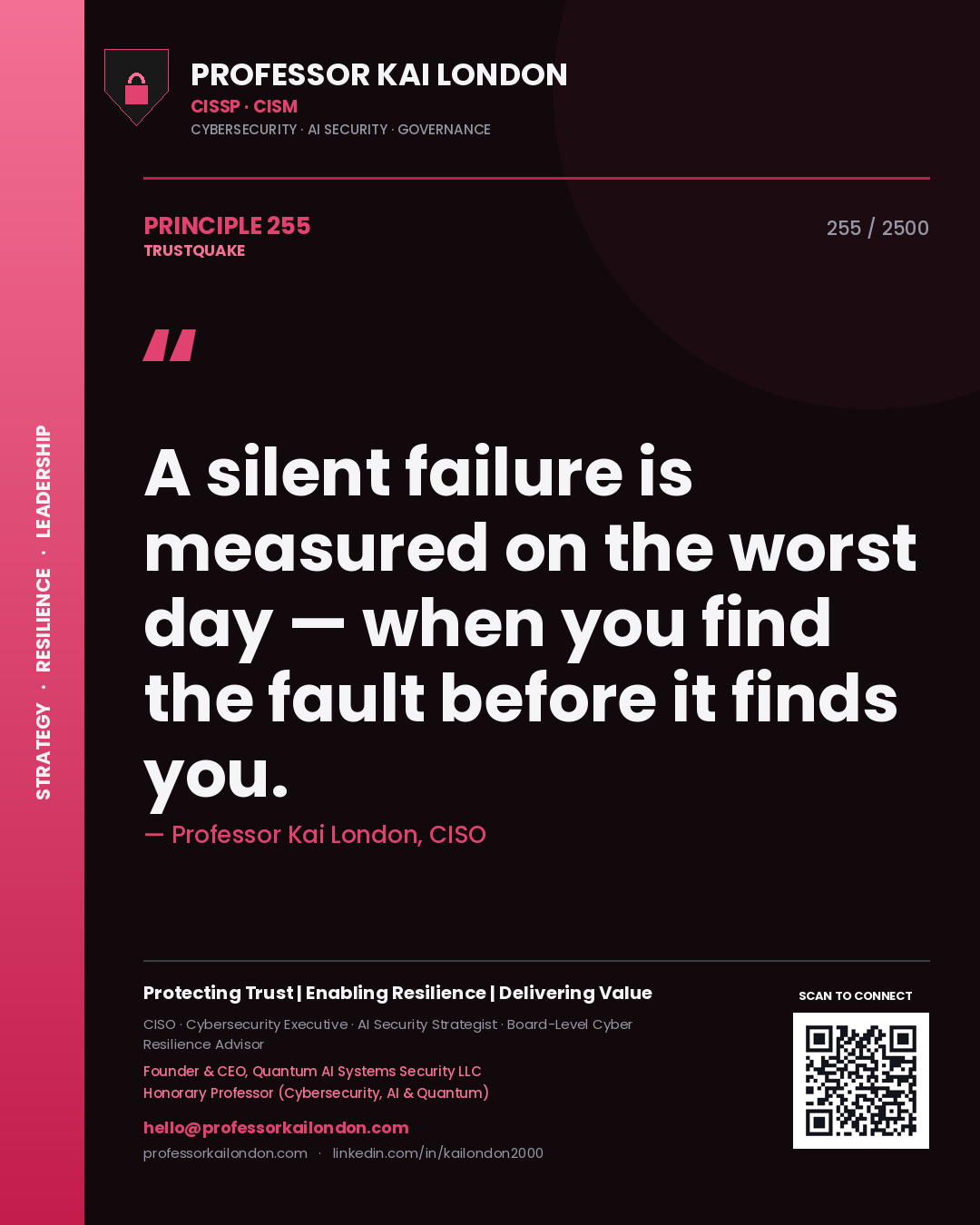 Professor Kai London principle 255: A silent failure is measured on the worst day — when you find the fault before it finds you.