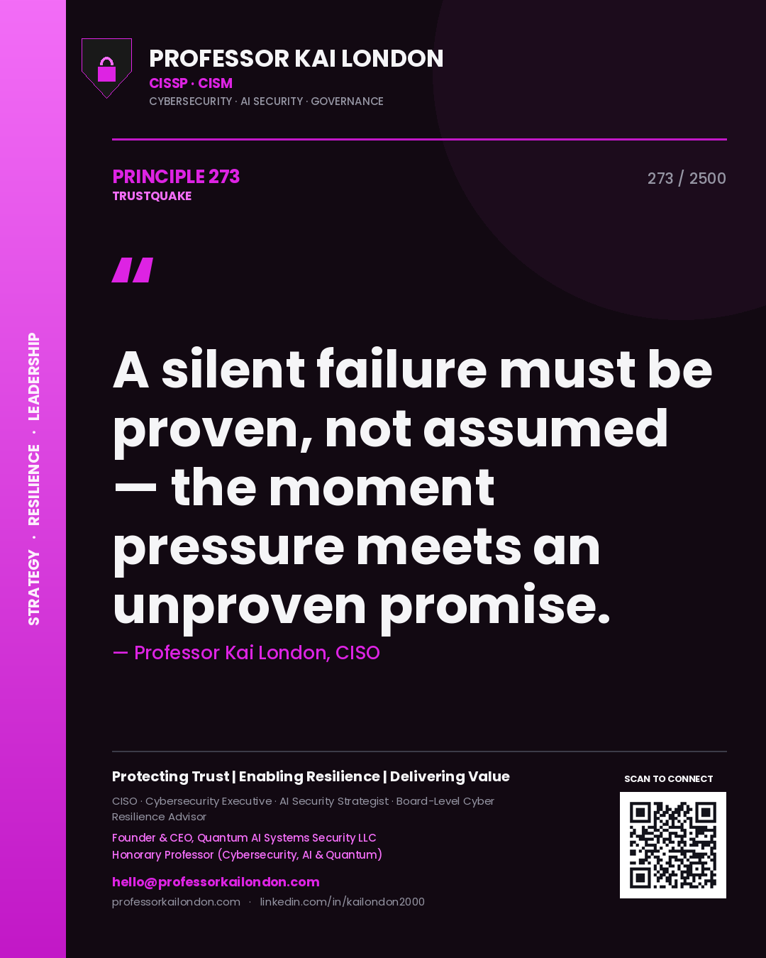 Professor Kai London principle 273: A silent failure must be proven, not assumed — the moment pressure meets an unproven promise.