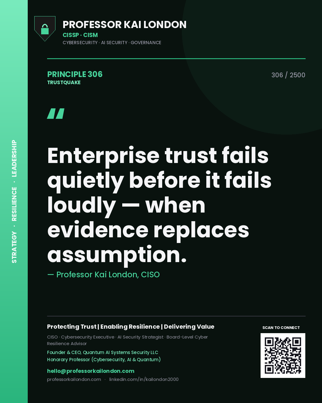 Professor Kai London principle 306: Enterprise trust fails quietly before it fails loudly — when evidence replaces assumption.