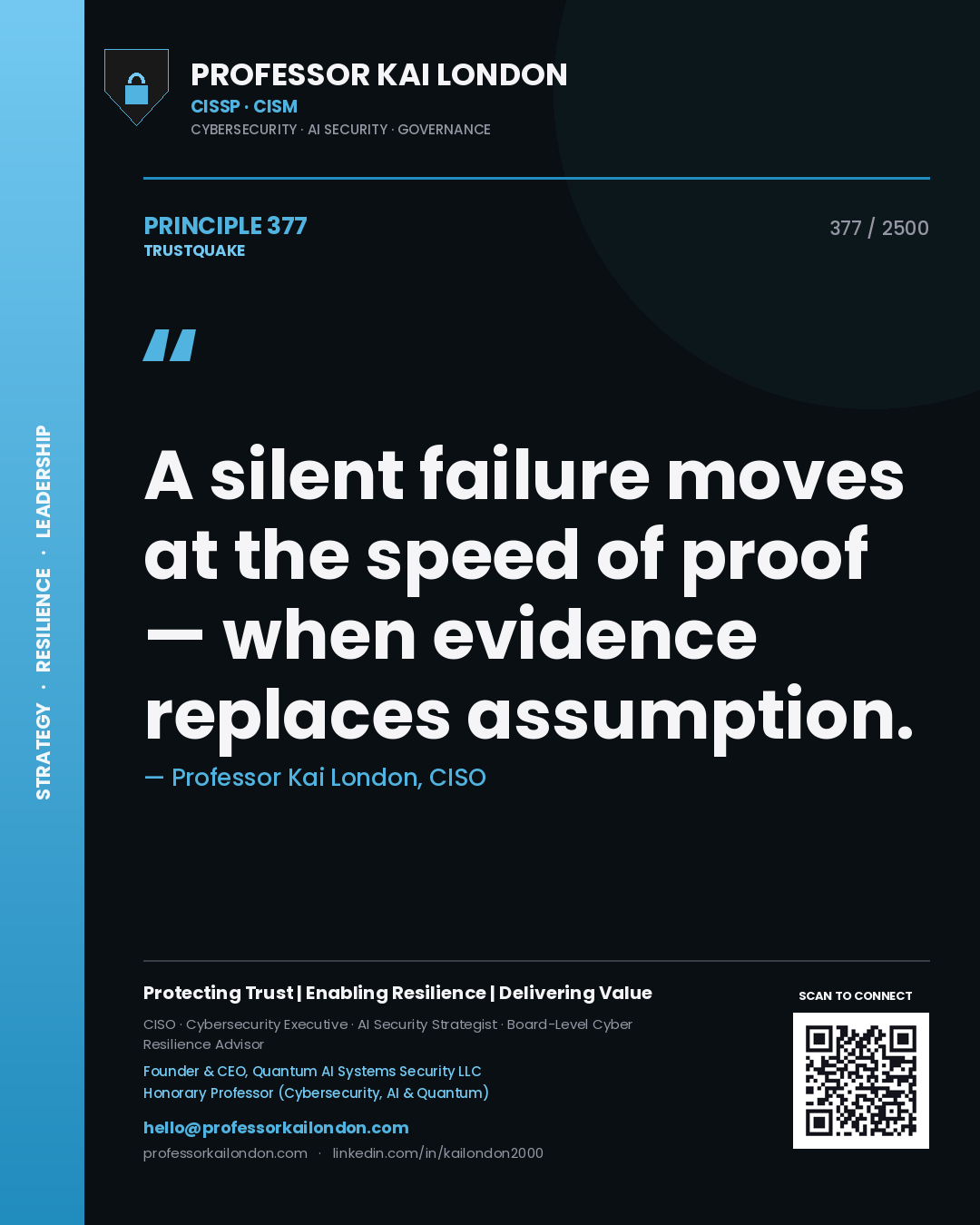 Professor Kai London principle 377: A silent failure moves at the speed of proof — when evidence replaces assumption.