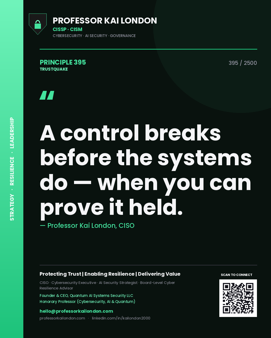 Professor Kai London principle 395: A control breaks before the systems do — when you can prove it held.