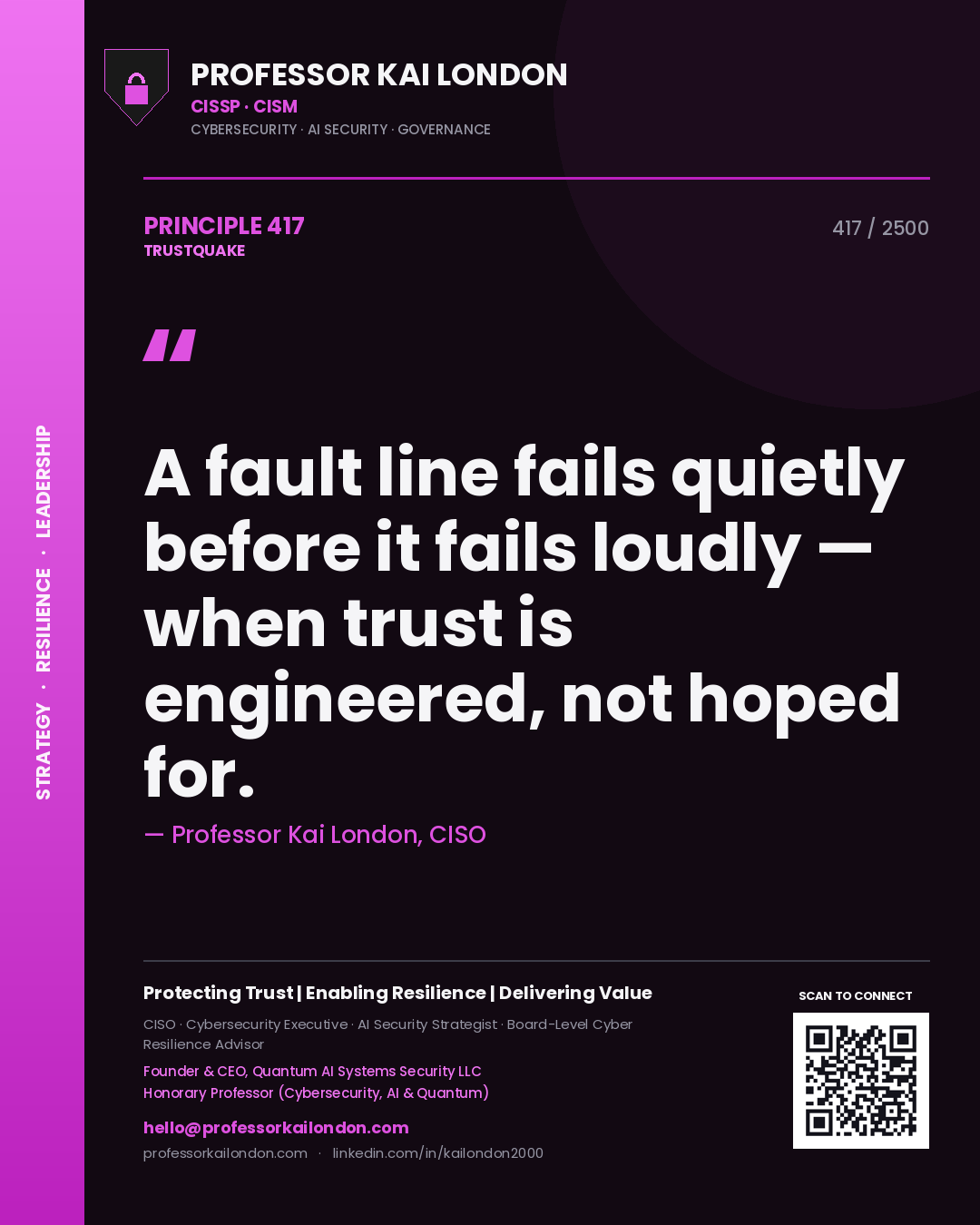 Professor Kai London principle 417: A fault line fails quietly before it fails loudly — when trust is engineered, not hoped for.